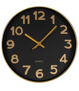 Horloge murale ronde métal noir et doré 30x30x4cm