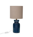 Lampe à poser en céramique bleu et abat-jour beige 18x18x39cm