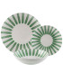 Service de 18 assiettes en porcelaine vert et blanc: plates, creuses et à dessert
