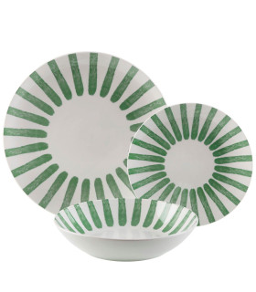 Service de 18 assiettes en porcelaine vert et blanc: plates, creuses et à dessert