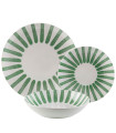 Service de 18 assiettes en porcelaine vert et blanc: plates, creuses et à dessert