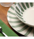Service de 18 assiettes en porcelaine vert et blanc: plates, creuses et à dessert
