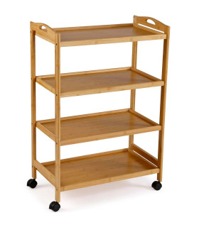 Kitchen Side Table on Wheels bamboo 60.5x33.5x91.5cm