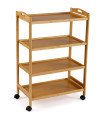 Chariot 4 niveaux sur roulettes bambou 60.5x33.5x91.5cm