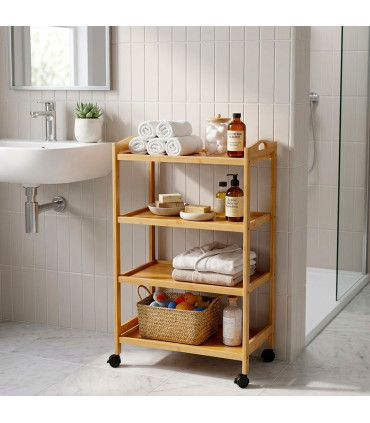 Kitchen Side Table on Wheels bamboo 60.5x33.5x91.5cm