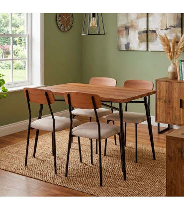 Ensemble table salle à manger bois et métal noir + 4 chaises