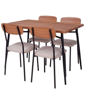 Ensemble table salle à manger bois et métal noir + 4 chaises