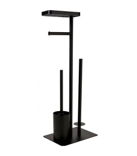 Dérouleur papier toilette avec brosse wc et réserve métal noir 26x18x68cm