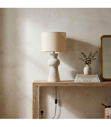 Lampe à poser en ciment gris et abat-jour lin beige 28x28x54.5cm