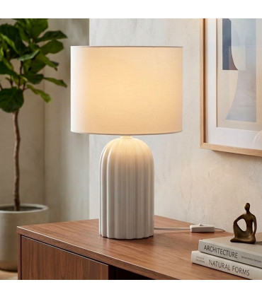 Lampe à poser en céramique blanc et abat-jour beige 23x23x38cm