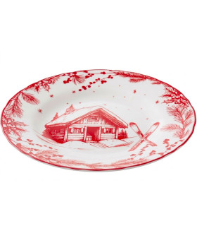 Assiette à dessert porcelaine motif chalet de montagne d20.5cm