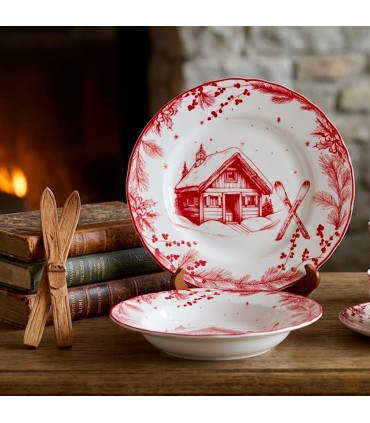 Assiette à dessert porcelaine motif chalet de montagne d20.5cm