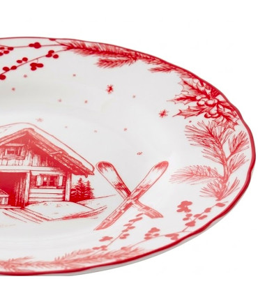 Assiette à dessert porcelaine motif chalet de montagne d20.5cm