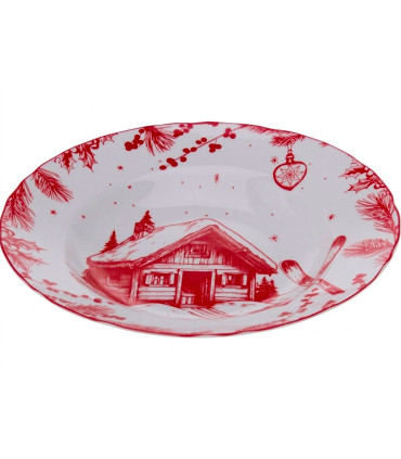Assiette creuse porcelaine motif chalet de montagne d24.5cm