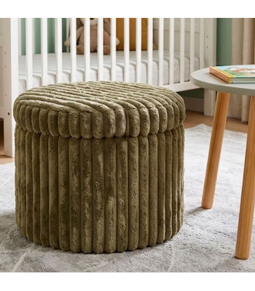 Pouf rond coffre de rangement velours vert 43x43x32,5cm