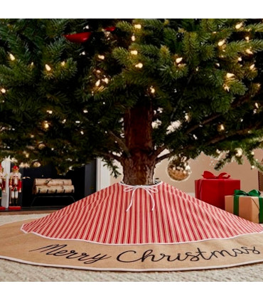 Couvre-pied de sapin de Noël rouge et beige 90x90cm