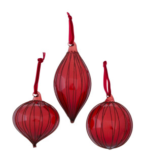 Set de 3 boules de Noël en verre rouge 8x8x14cm