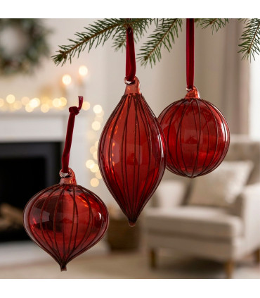 Set de 3 boules de Noël en verre rouge 8x8x14cm