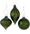 Set de 3 boules de Noël en verre vert 8x8x14cm