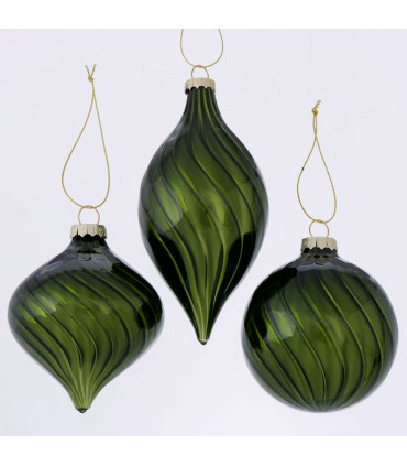 Set de 3 boules de Noël en verre vert 8x8x14cm