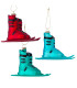 Set de 3 boules de Noël chaussures de ski bleu, vert, rouge 5.5x9cm