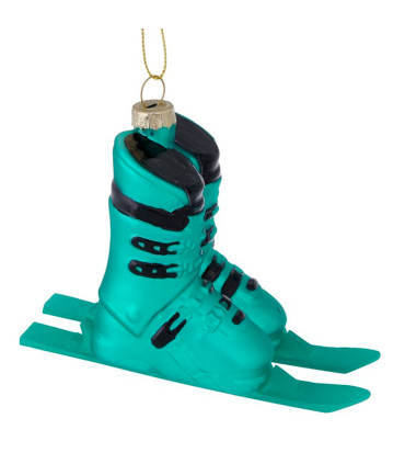 Set de 3 boules de Noël chaussures de ski bleu, vert, rouge 5.5x9cm