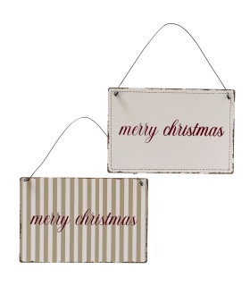 Set de 2 panneaux en métal merry christmas 21x14cm
