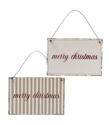 Set de 2 panneaux en métal merry christmas 21x14cm