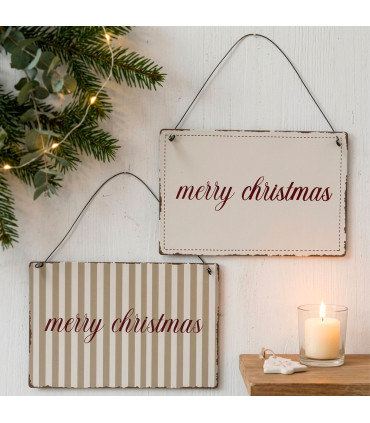 Set of 2 wall pannels metal merry christmas 21x14cm