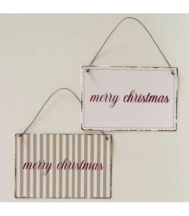 Set de 2 panneaux en métal merry christmas 21x14cm