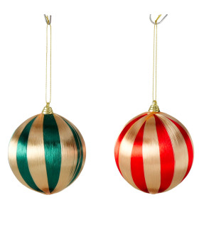 Set de 2 boules de Noël vert, rouge et doré 10cm