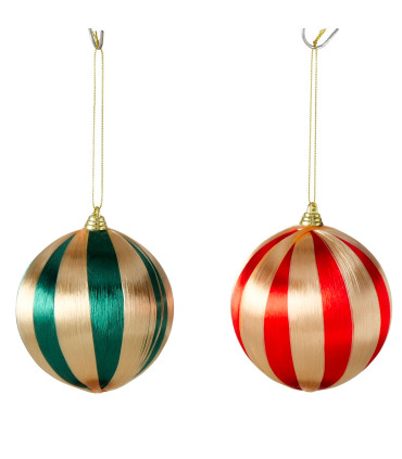 Set de 2 boules de Noël vert, rouge et doré 10cm
