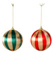 Set de 2 boules de Noël vert, rouge et doré 10cm