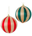 Set de 2 boules de Noël vert, rouge et doré 12cm