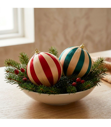 Set de 2 boules de Noël vert, rouge et doré 12cm