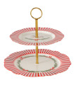 Plat de présentation Noël 2 étages céramique et métal doré 26.5x26,5x24cm