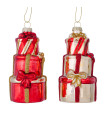 Set of 2 Christmas Balls gifts red, beige 6.5x6.5x13.5cm