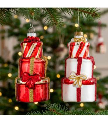 Set de 2 boules de Noël vert, rouge et doré 12cm