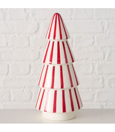 Objet décoratif à poser Sapin de Noël en céramique blanc et rouge 9x9x19.5cm
