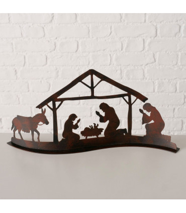 Crèche de Noël en métal ajouré marron 29x6x13.5cm