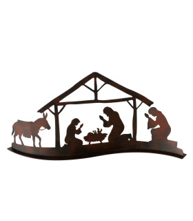 Crèche de Noël en métal ajouré marron 29x6x13.5cm