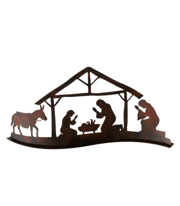 Crèche de Noël en métal ajouré marron 29x6x13.5cm