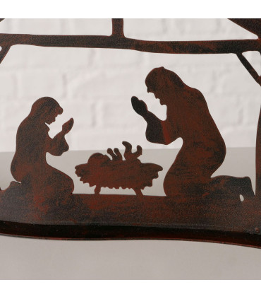 Crèche de Noël en métal ajouré marron 29x6x13.5cm