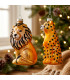 Set de 2 boules de Noël en verre laqué safari lion et léopard 6x6x10cm