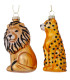 Set de 2 boules de Noël en verre laqué safari lion et léopard 6x6x10cm