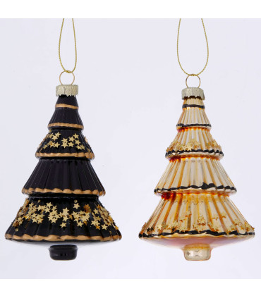 Set de 2 boules de Noël en verre laqué arbres noir et doré 7x7x11cm
