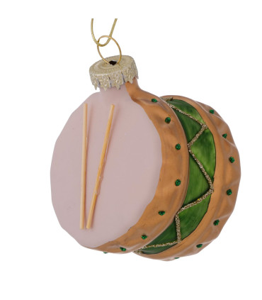 Set de 3 boules de Noël en verre laqué tambours 7x6x5cm