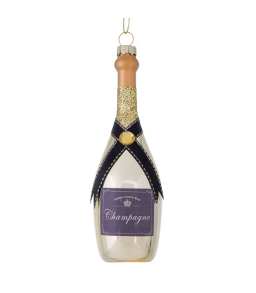 Set de 2 boules de Noël en verre laqué bouteilles de champagne 5x5x15cm