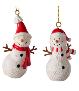Set de 2 boules de Noël en résine bonhomme de neige 4.5x3x7cm