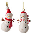 Set de 2 boules de Noël en résine bonhomme de neige 4.5x3x7cm